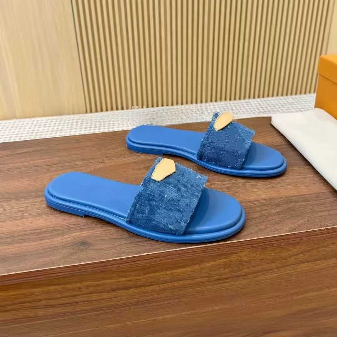 Chaussons en jean à semelle plate et à une seule bride pour femmes