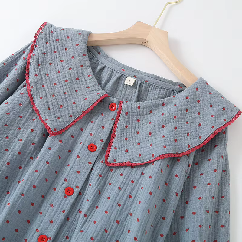Pyjama à manches longues en coton imprimé à pois pour femmes