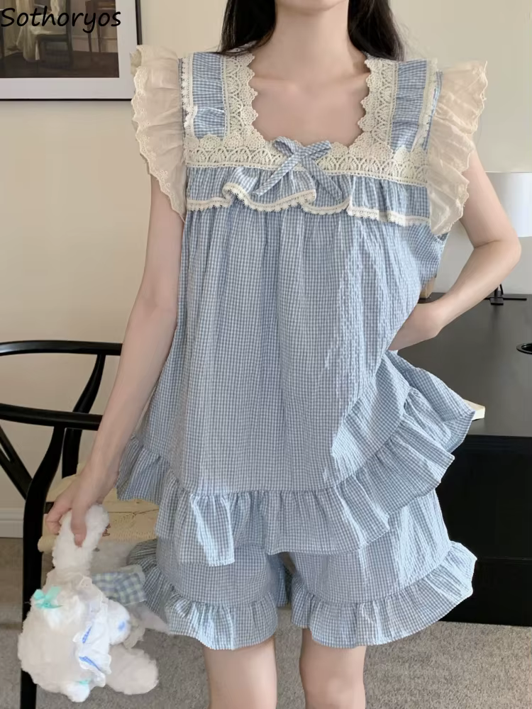 Ensemble de pyjama à volants de style japonais pour femmes