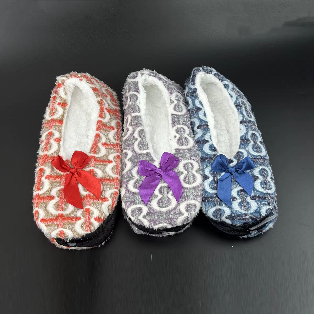 Chaussons d'intérieur moelleux pour femme avec nœud