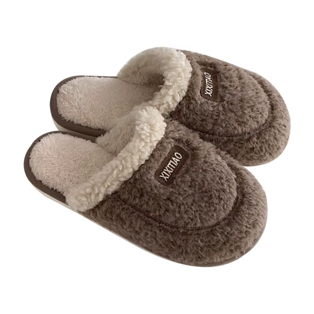 Chaussons en fourrure douce et épaisse avec nœud en forme de lettre tendance