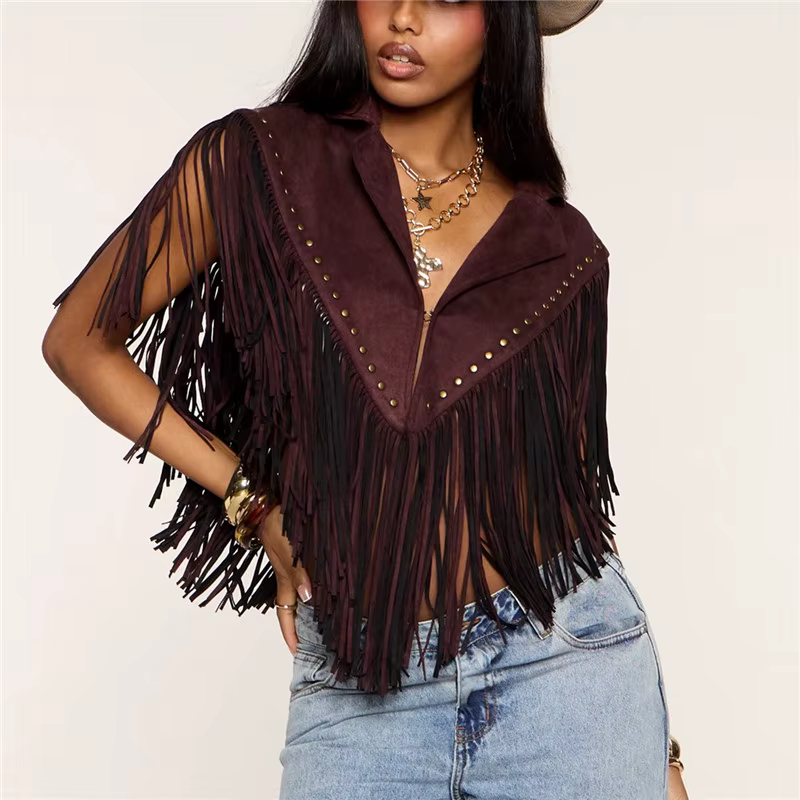 Gilet sans manches en daim marron pour femme
