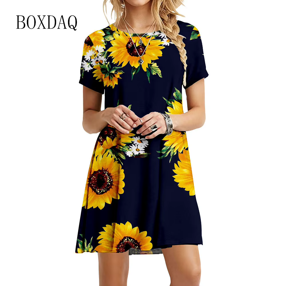 Robe à imprimé tournesol Boho pour femmes