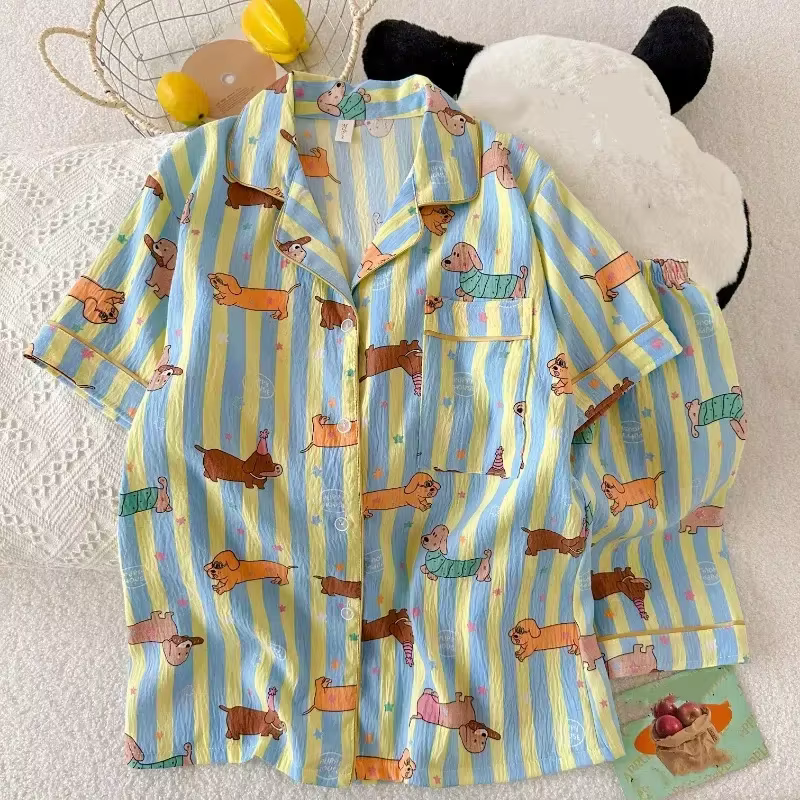 Pyjama Kawaii à imprimé étoiles et rayures pour femme