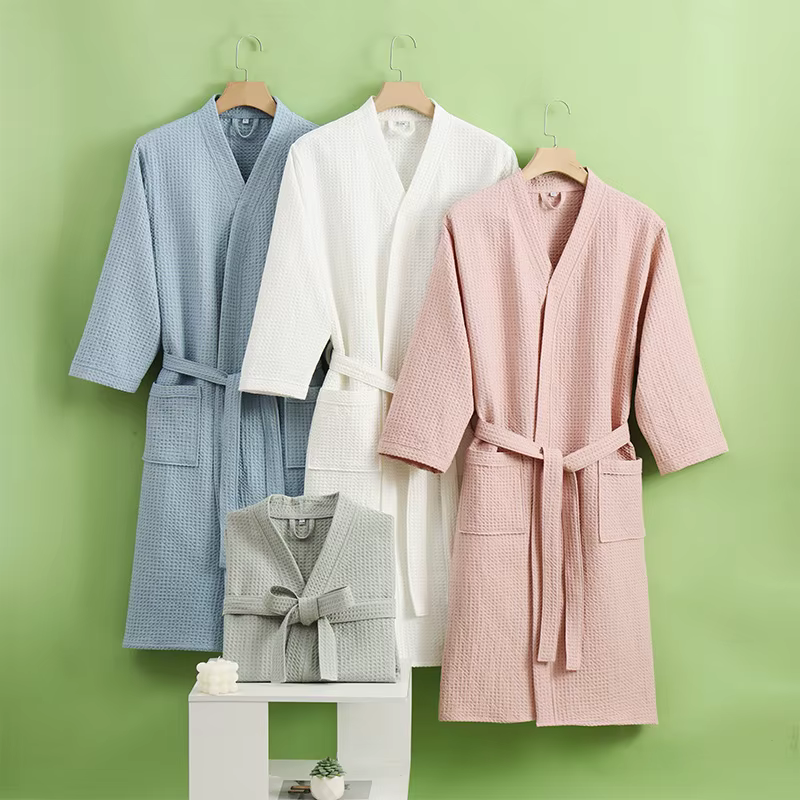 Peignoir pour femmes et hommes coton gaufré séchage rapide toutes saisons conception mince hôtel Bth serviette Salon de beauté Robe de bain Couples