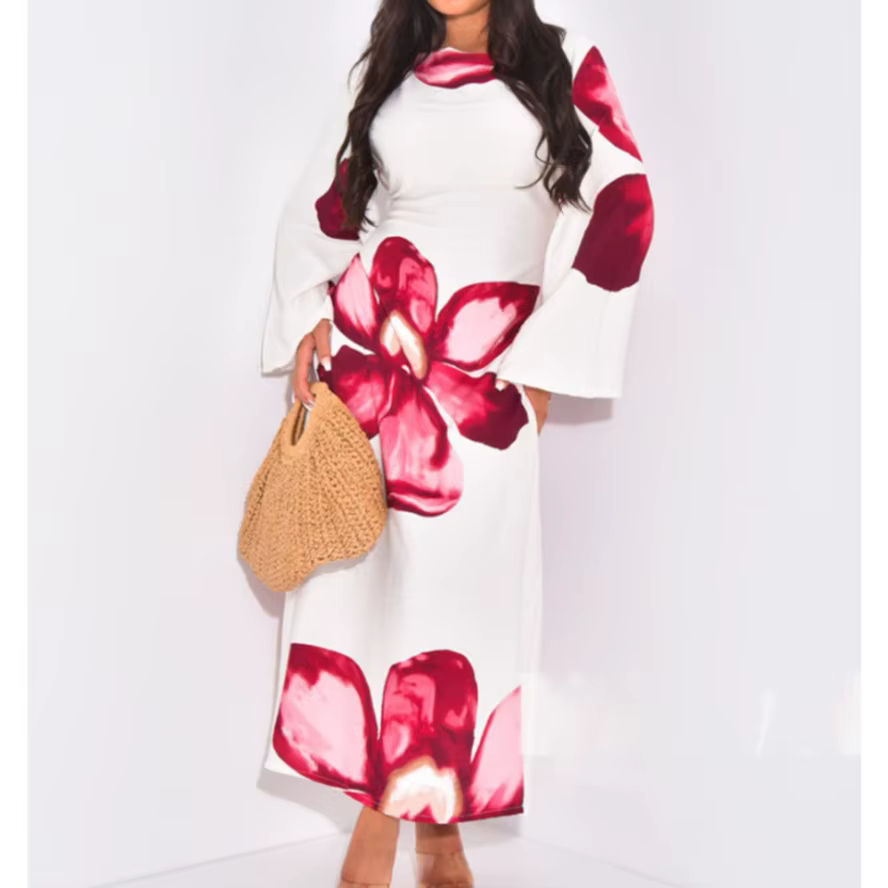 Boho Chic caractéristiques fluide cloche manches imprimé robe Maxi dos cravate taille robes pour femmes 2025