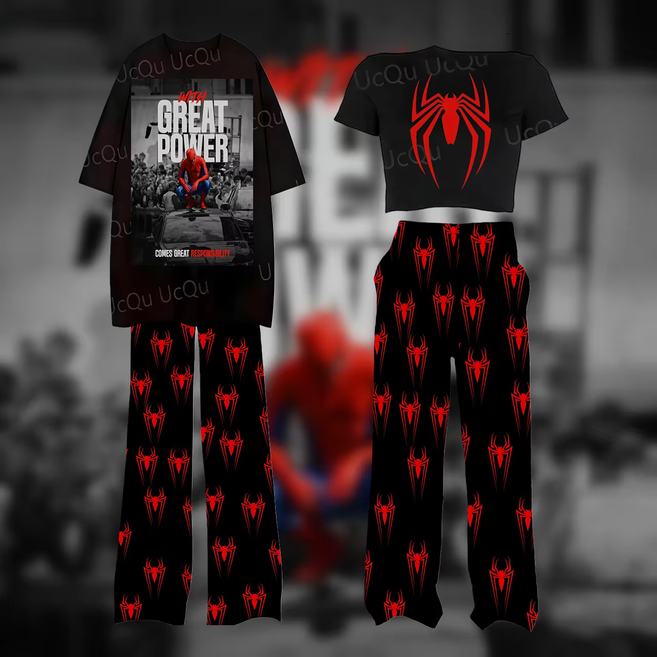 Nouvelle Collection Été 2026 : Ensemble Pyjama Spider-Man Crop Top et Pantalon Ample UCQU