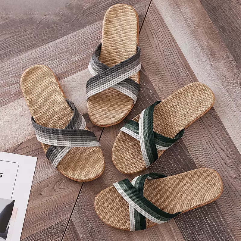 Nouvelles pantoufles en lin 2026 pour hommes – Antidérapantes et silencieuses pour la maison