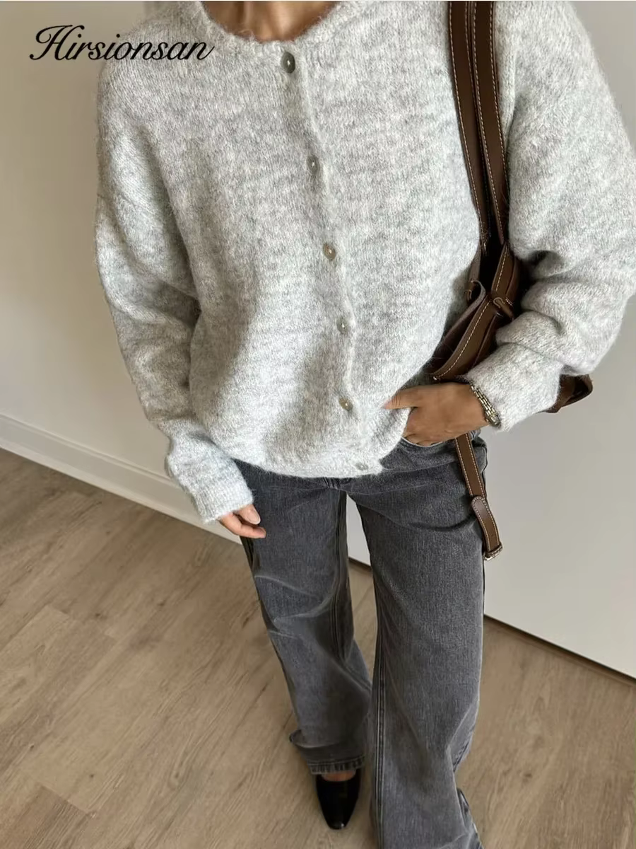 Hirsionsan élégant à manches longues pull femmes 2024 nouveau simple boutonnage femme Cardigan décontracté doux cachemire tricoté vêtements d'extérieur