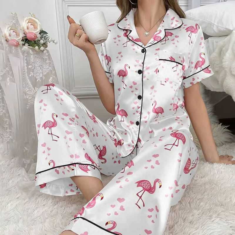 Pyjama en satin à imprimé floral pour femmes