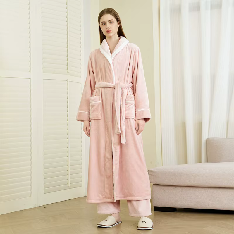 Hommes vêtements de nuit épaissir flanelle Kimono Robe pantalon costume doux