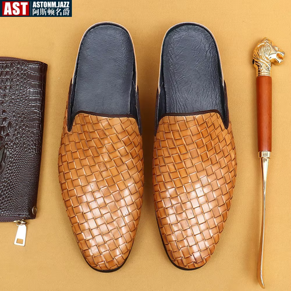 Pantoufles en cuir véritable pour hommes