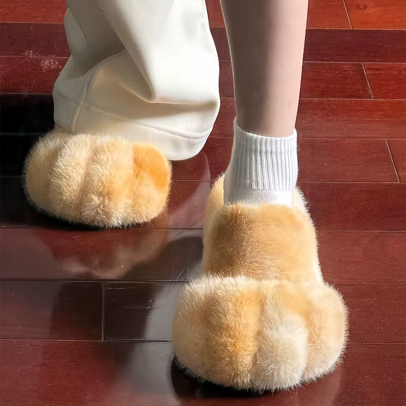 Kawaii fourrure chat patte pantoufle mode Imitation