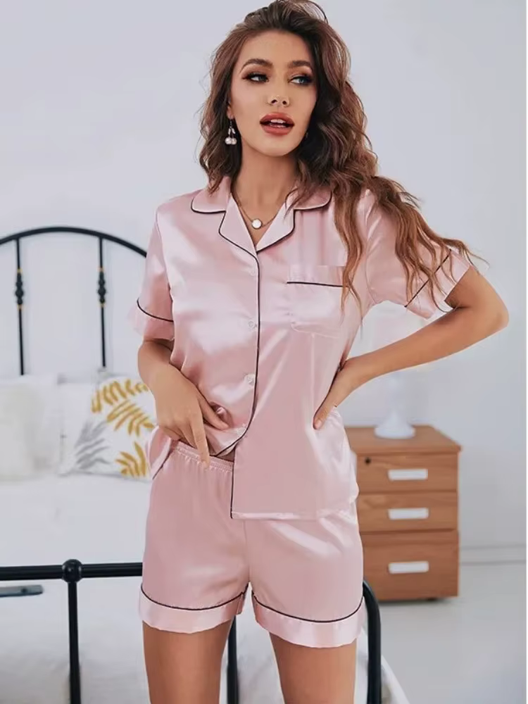Ensemble pyjama d'été en Satin de soie pour femmes