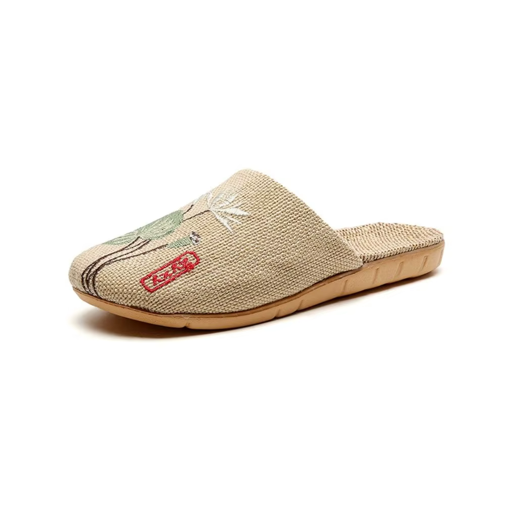 Chaussons d'intérieur décontractés en lin brodé