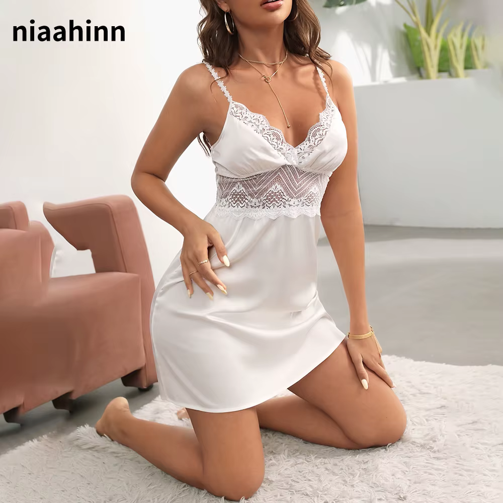 Chemise de nuit sexy à col en V pour femmes