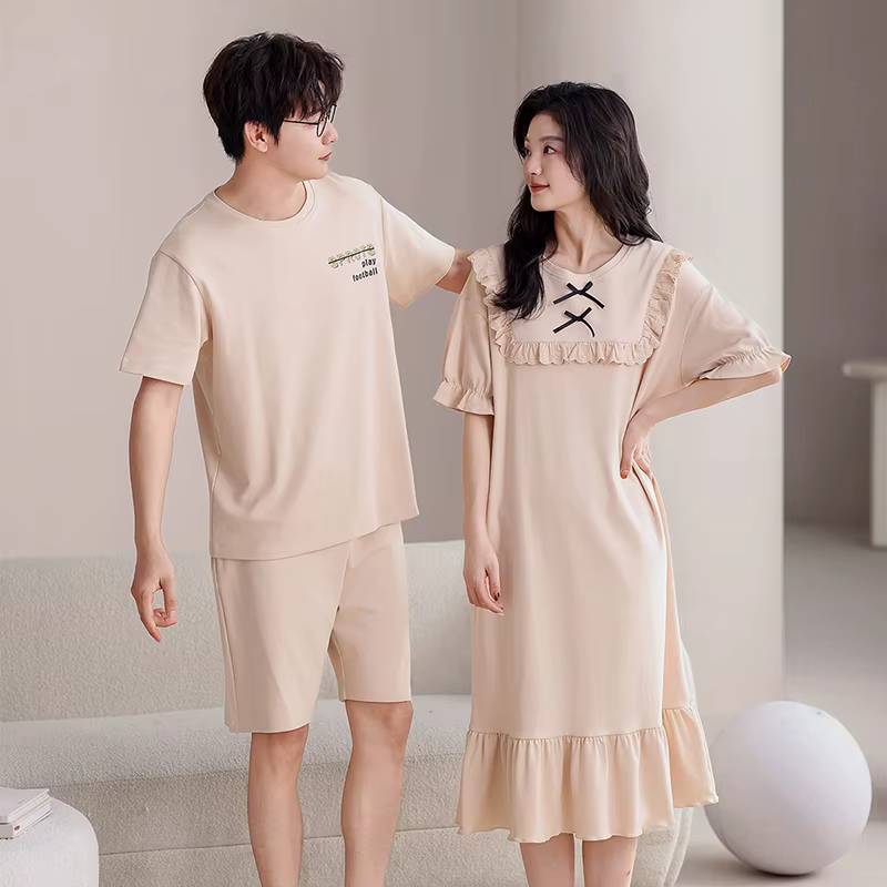 Le plus récent Couple pyjama ensemble été 100% coton Pyjamas hommes Pijamas femmes chemise de nuit