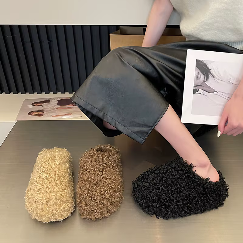 Chaussons d'hiver en fourrure pour femme