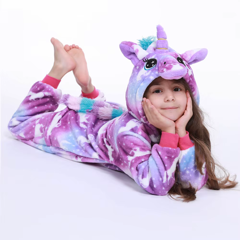 Kawaii filles pyjamas hiver violet licorne Onesie à capuche en peluche Kigurumi combinaison couverture dormeur chaud ensemble enfants vêtements de nuit Pjs