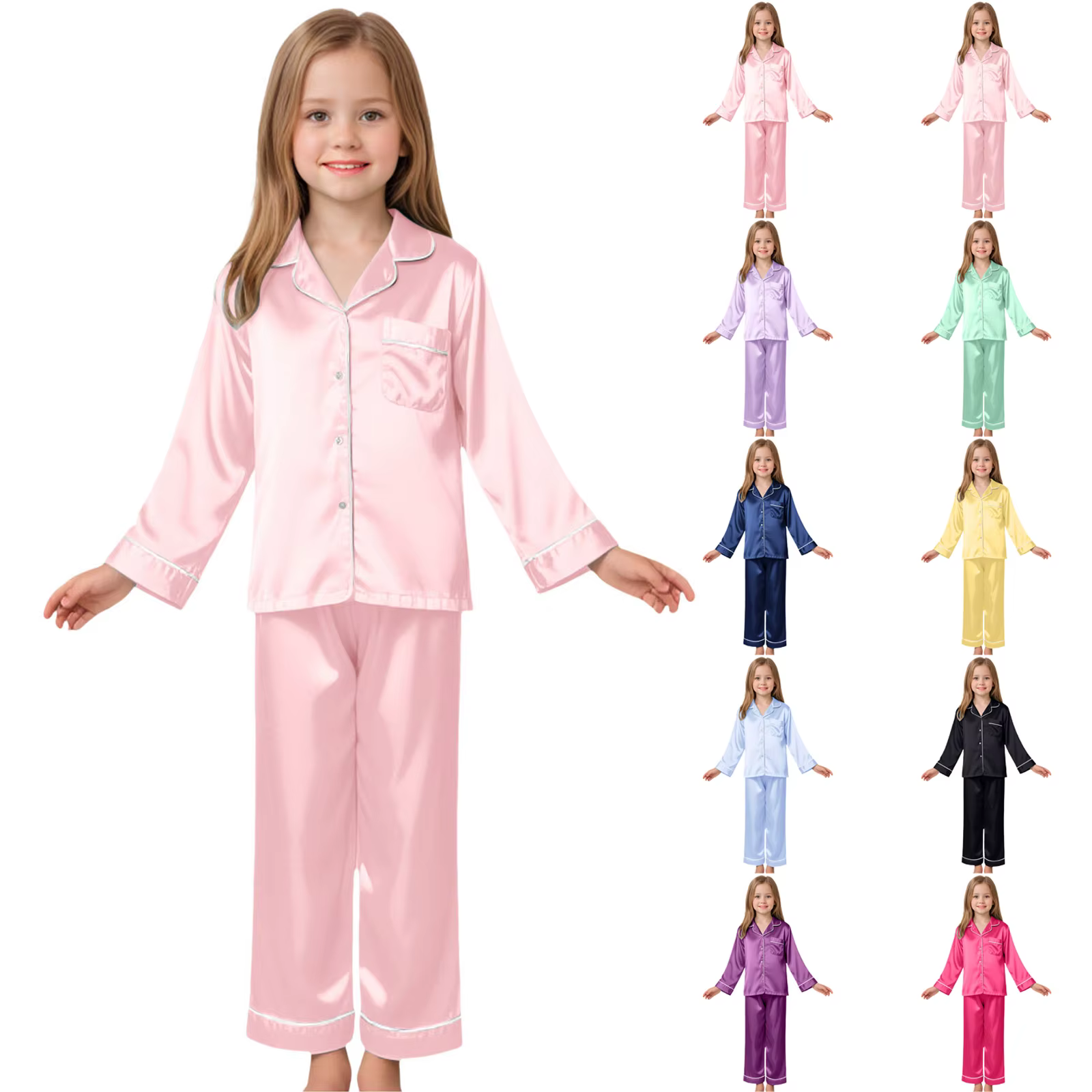 Ensemble pyjama 2 pièces en soie pour filles