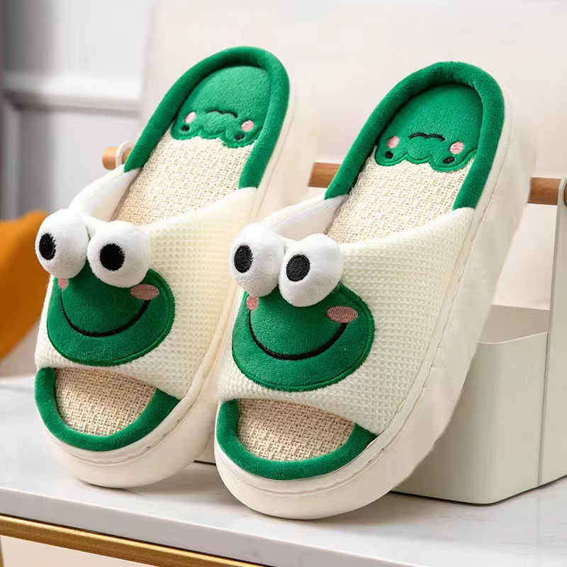 Litfun hiver lin chaussons pour femmes semelle souple diapositives intérieures mignon dessin animé motif maison