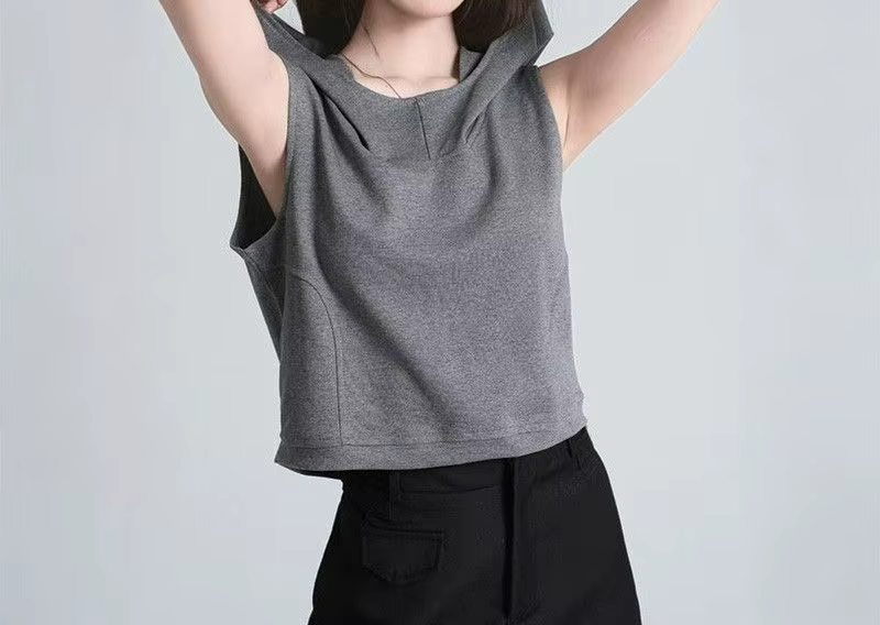 Gilet à capuche sans manches gris pour femme