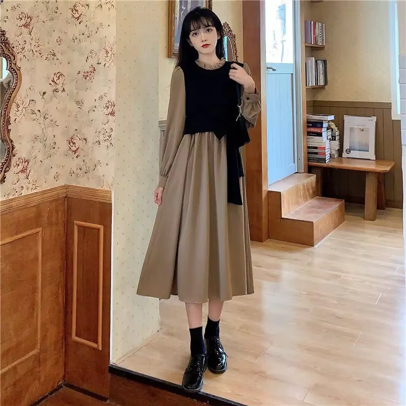 Robe kaki à manches longues pour femmes