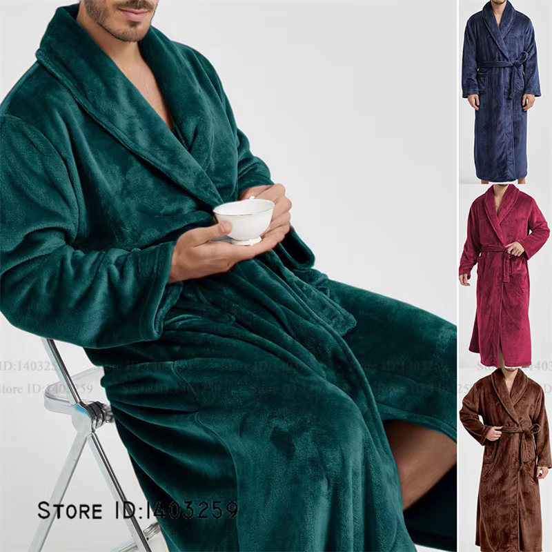Hiver épaissir flanelle longue Robe Couple vêtements de nuit Kimono peignoir