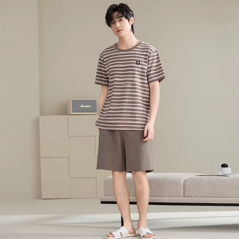Grande taille M-4XL hommes rayé pyjamas ensemble été 100% coton à manches courtes Pijama mâle vêtements de nuit décontractés
