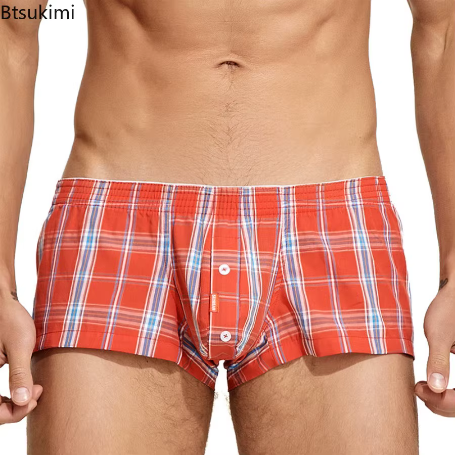 Nouvelles Offres Spéciales – Caleçons Confortables en Coton à Carreaux pour Hommes – Shorts de Détente et de Sommeil avec Design U Convexe – Boxers pour Homme