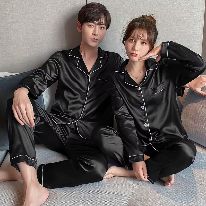 Ensemble de pyjama en satin à manches longues pour couple