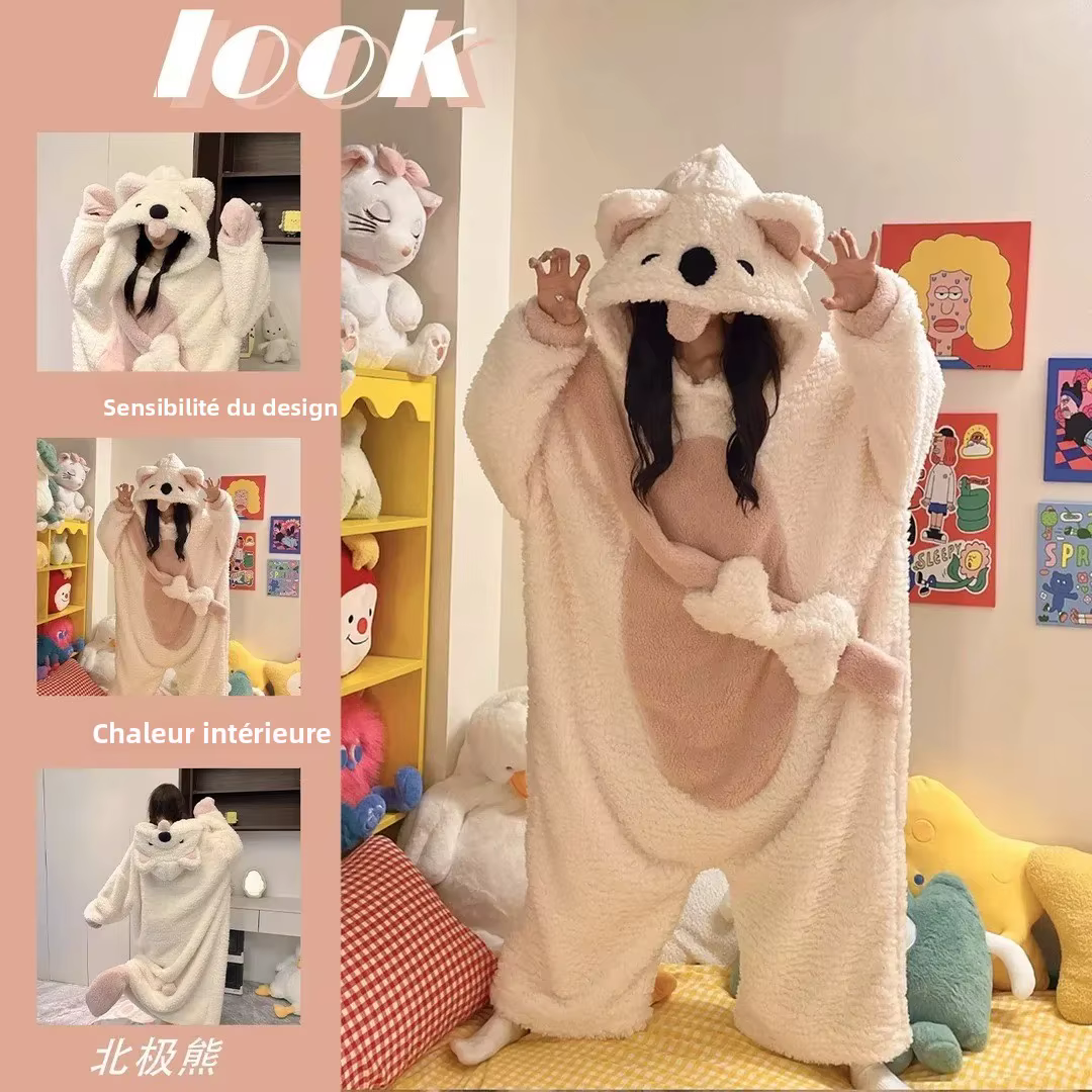 Pyjama en molleton de corail épais pour femmes