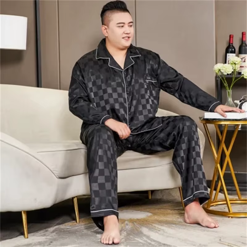 5XL 165kg grande taille pyjamas hommes printemps Satin soyeux vêtements de nuit à manches longues