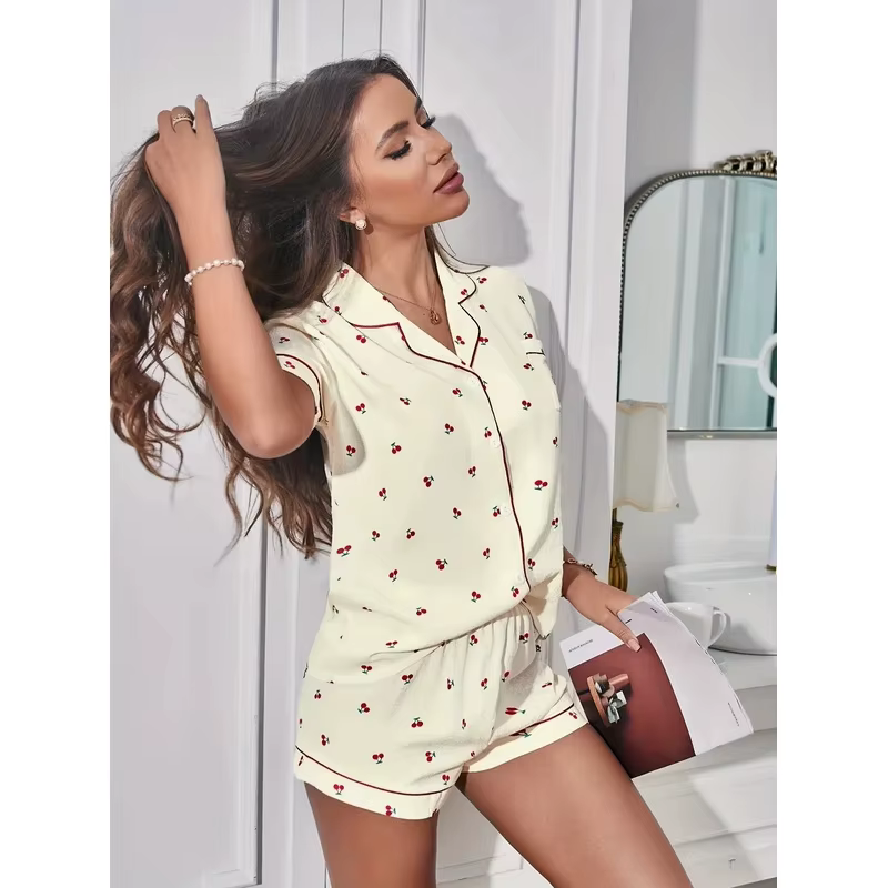 Ensemble de pyjama texturé à imprimé cerises