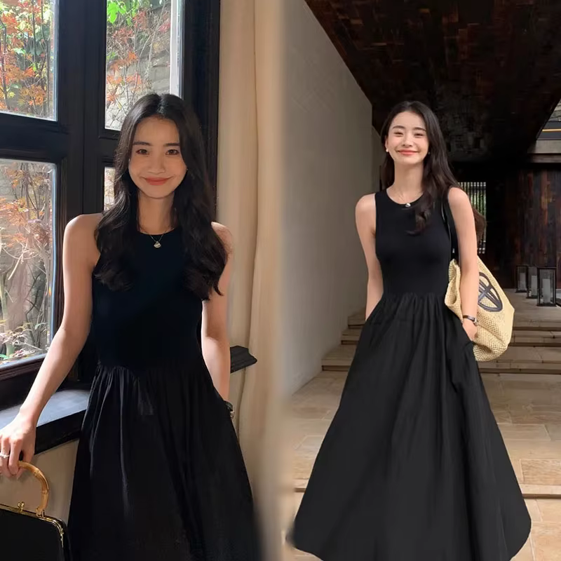 Robes longues tricotées noires pour femmes