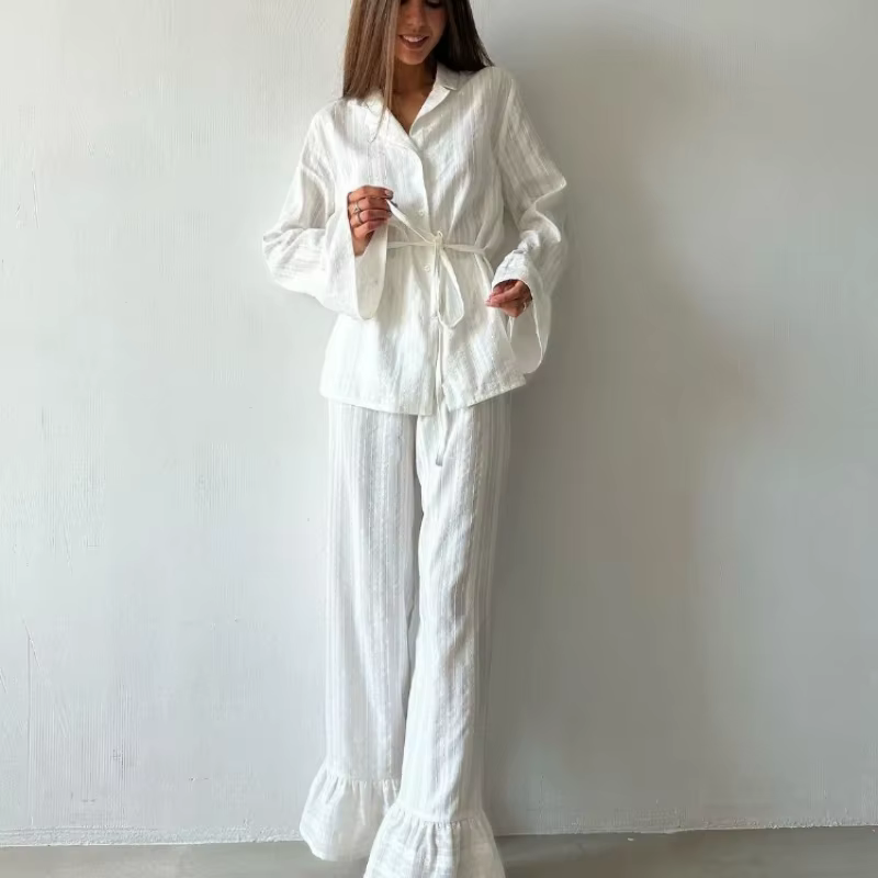 Ensemble de pyjama blanc pour femme 100 % coton