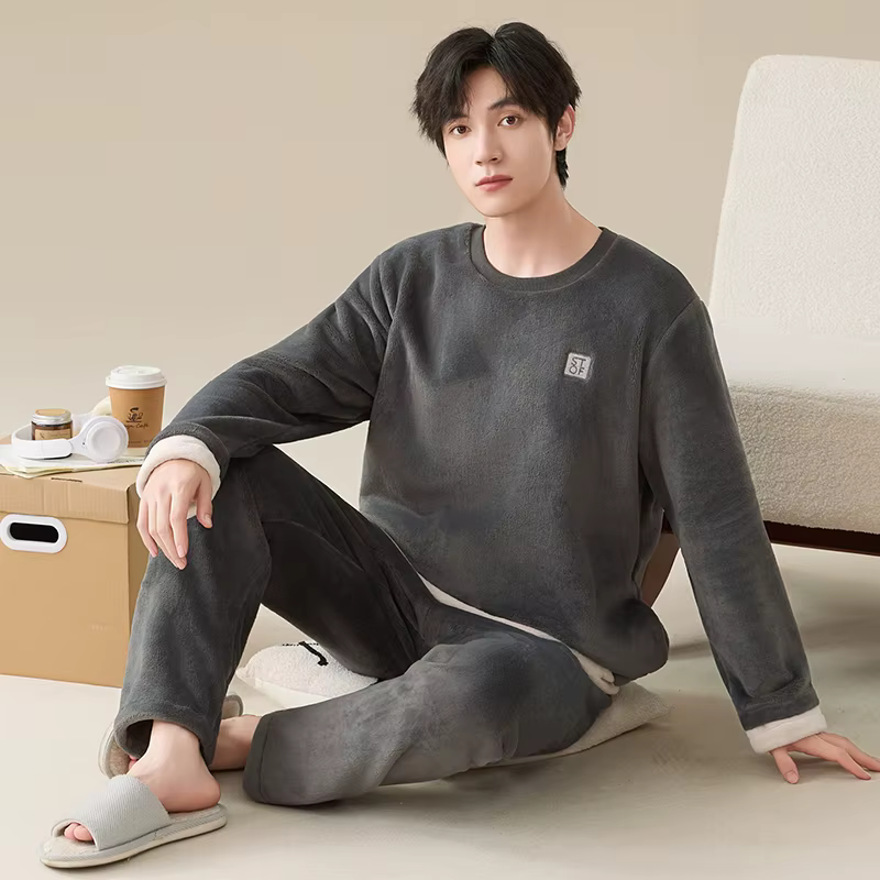 Le plus récent hiver épais chaud flanelle pyjamas ensemble hommes corail polaire Pijama Hombre