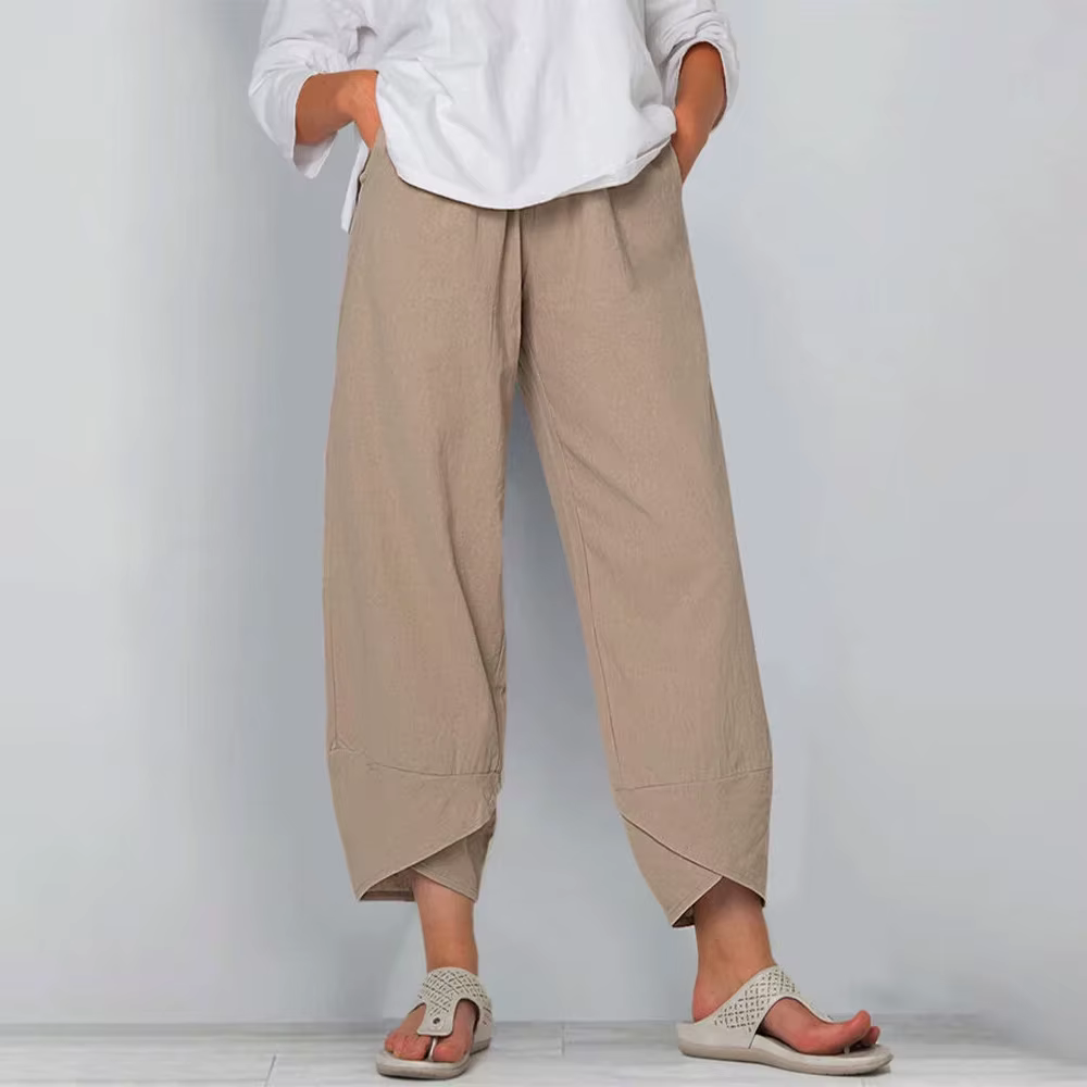 Pantalon sarouel en coton et lin pour femmes
