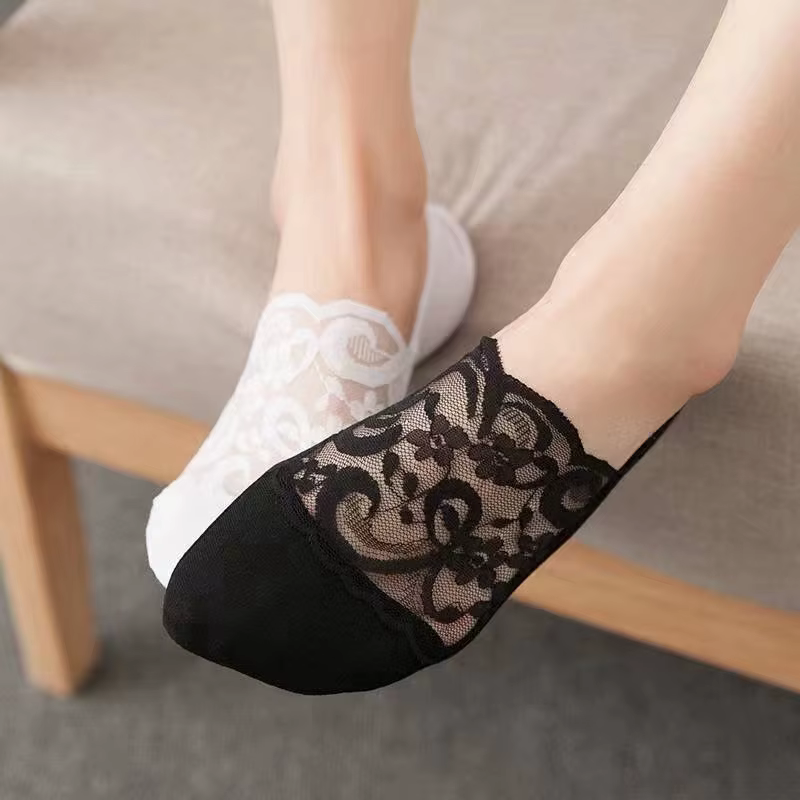 Nouvelles femmes chaussettes pantoufles anti-dérapant respirant mignon dentelle