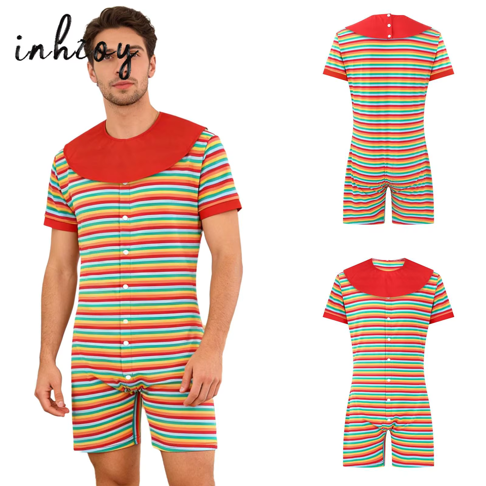 Pyjamas Combinaisons Homme Boutonnées à Rayures Manches Longues Confortables Décontractées Ajustées Sous-vêtements Adultes