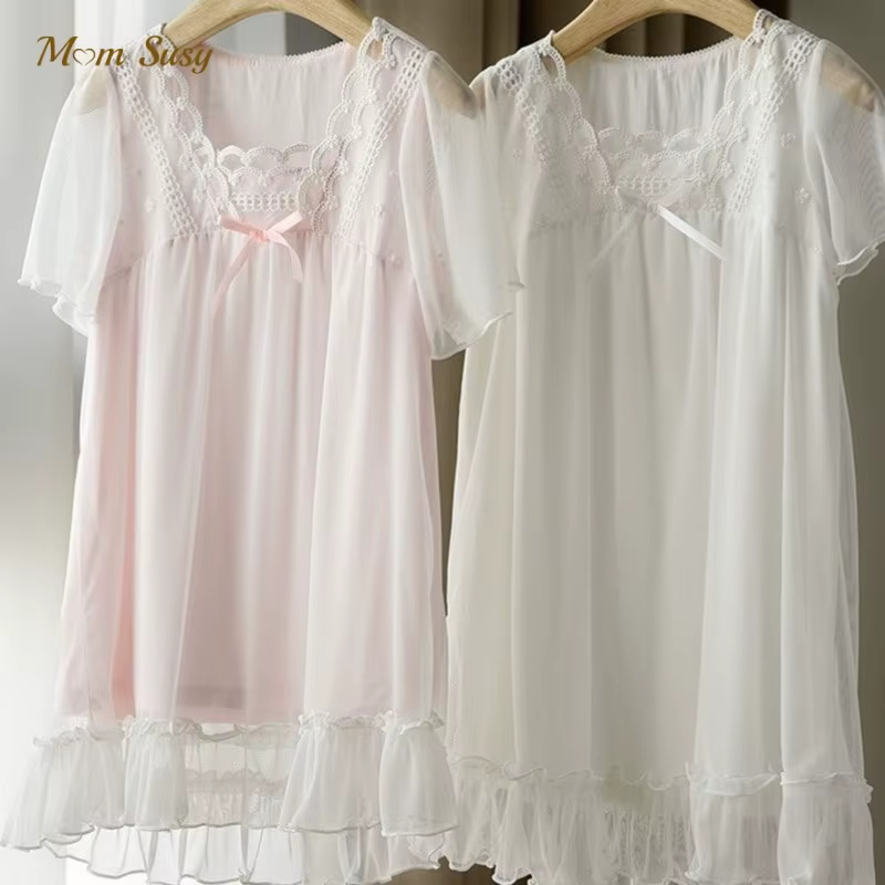 Robe de nuit princesse en dentelle de coton pour bébés filles