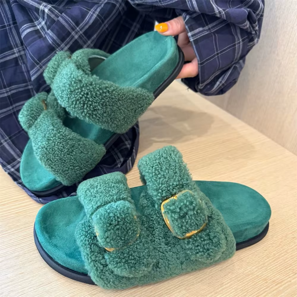 Sandales en fourrure de laine pour femmes