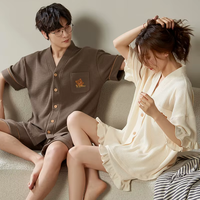 Nouveau 3XL mode pyjama pour Couple été coton doux Kimono Style vêtements de nuit homme et femme loisirs Pijama