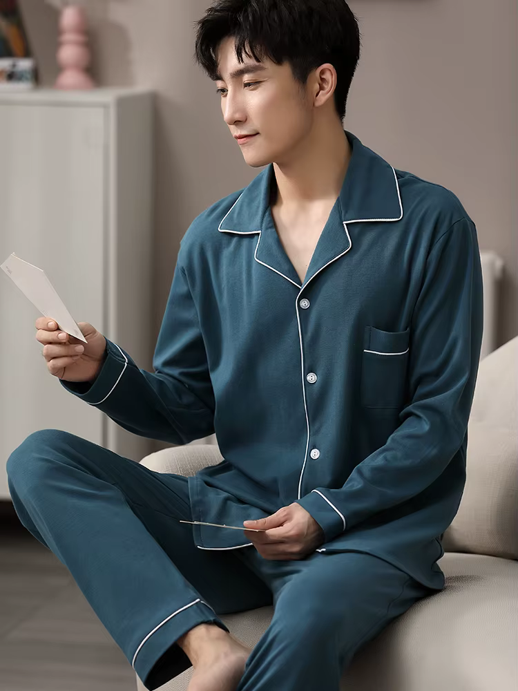 Pyjama en coton bleu pour hommes