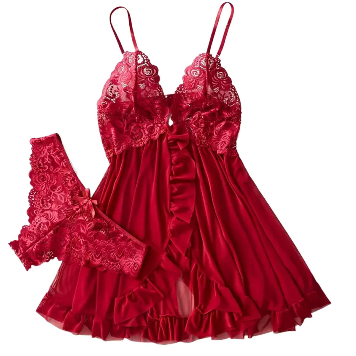 Nouvel ensemble de lingerie pour femmes, robe de nuit en dentelle rouge