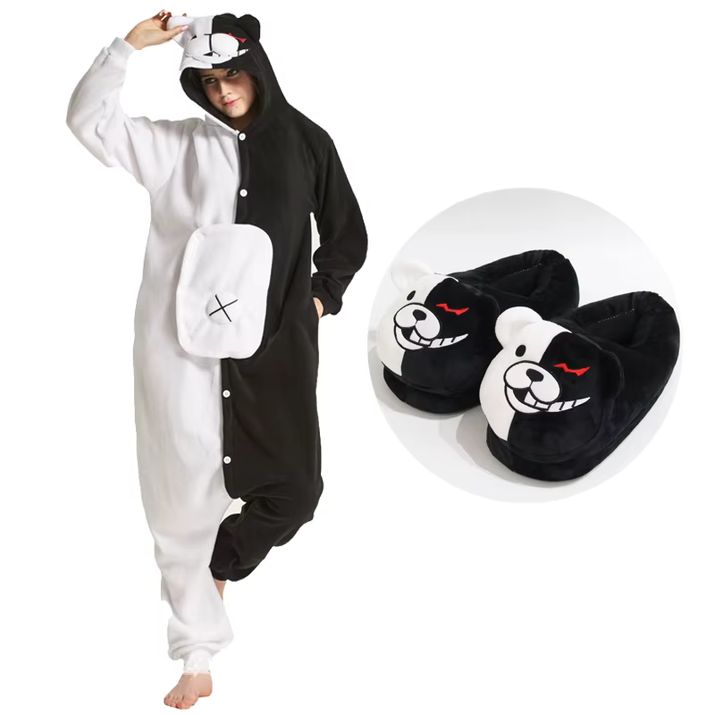 Monokuma licorne Kigurumi pyjama adulte Onesie Anime ours combinaison noir blanc Animal pyjamas femmes Halloween fête costume ensemble
