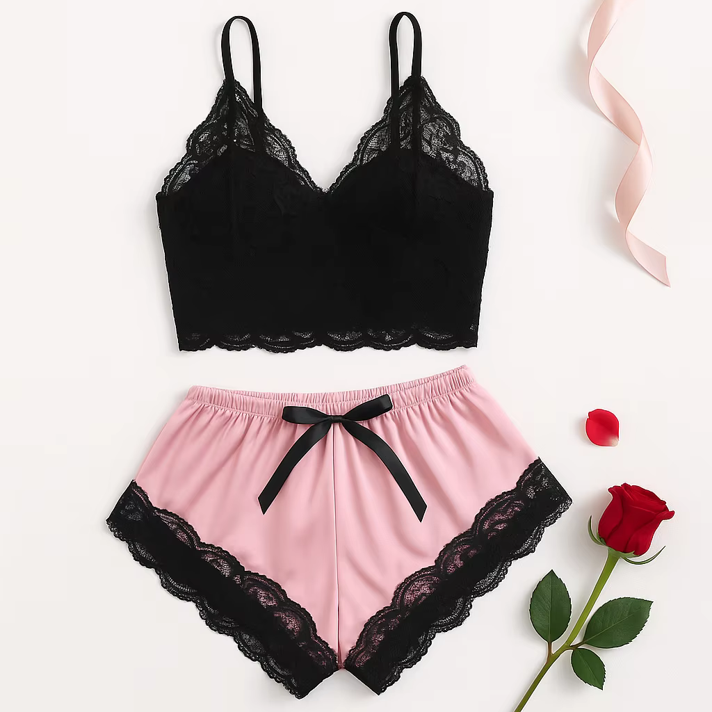 Ensemble pyjama 2 pièces Sexy en dentelle pour femmes
