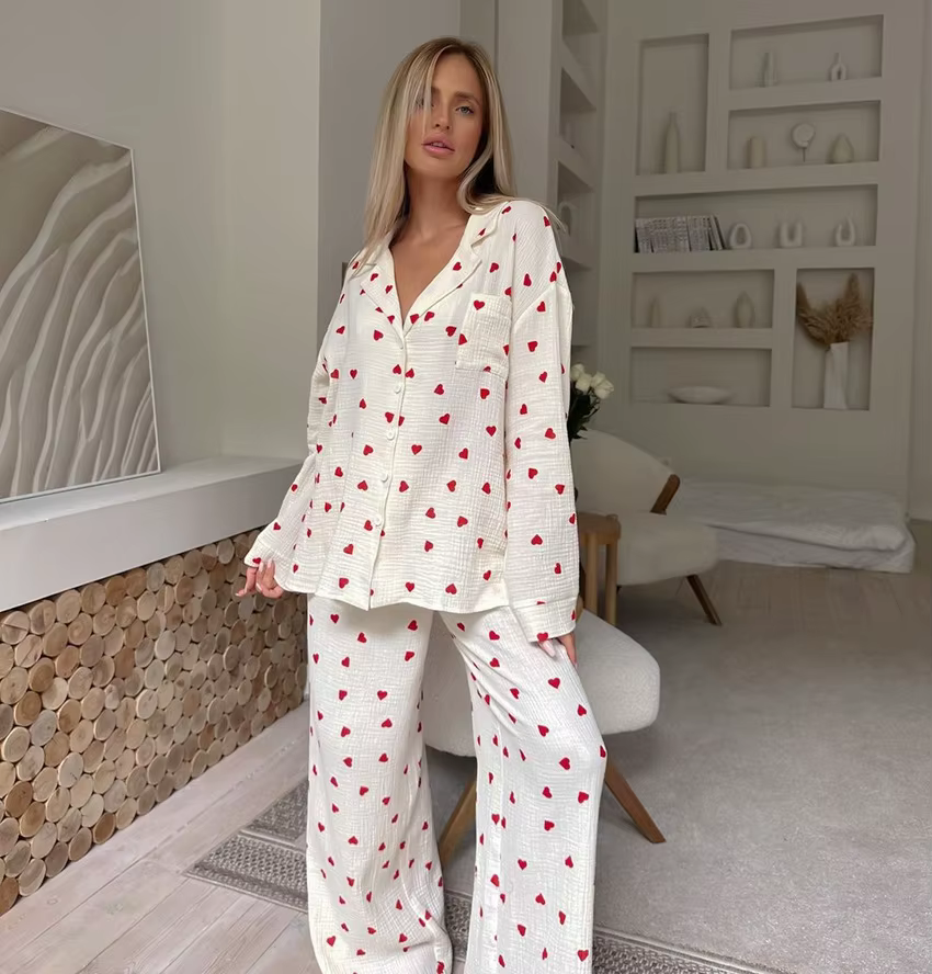 Ensemble pyjama imprimé cœur pour femmes
