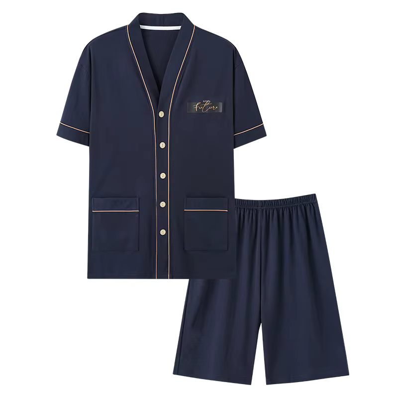 Nouveau Coton Triblockchain Hommes À Manches Courtes Shorts Pyjamas Ensemble Mâle Kimono Vêtements De Nuit M-4XL Pijamas