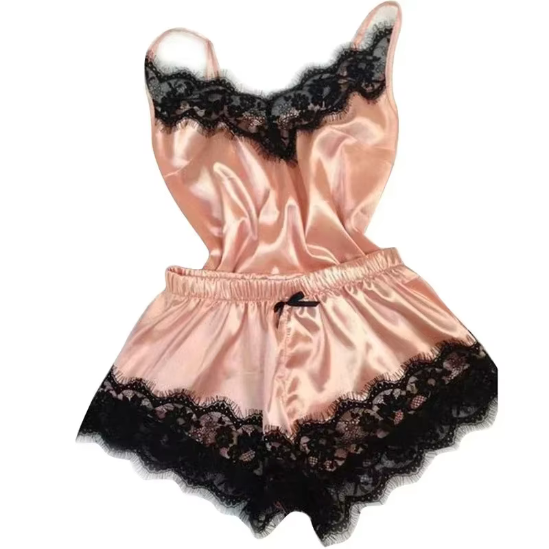 Ensemble pyjama d'été en dentelle et soie pour femmes